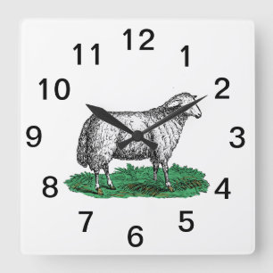 Vintage Schaf Mutterschaf Bauernhof Tiere Zeichnun Quadratische Wanduhr