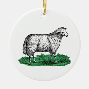 Vintage-Schaf-Mutterschaf-Farmtiere-Zeichnung C Keramik Ornament