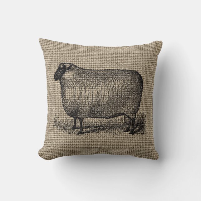 Vintage Schafe auf Leinwand Kissen (Vorderseite)