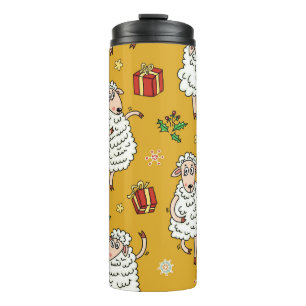 Vintage Schafe: pastoraler Hintergrund. Thermosbecher