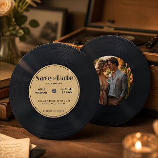 Vintage-Schallplatte Save The Date Mit Foto Einladung
