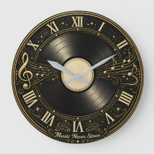 Vintage-Schallplatten-Musiknoten-Wanduhr-Design Große Wanduhr
