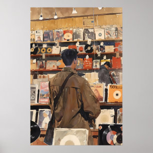 Vintage-Schallplattengeschäft-Kunstdruck Musiklieb Poster