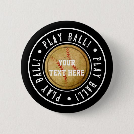 Vintage SCHALTFLÄCHE FÜR DAS Black PLAY BALL Party Button (Vorderseite)