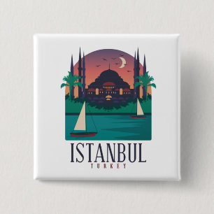 Vintage Schaltfläche Istanbul Türkei Skyline Button