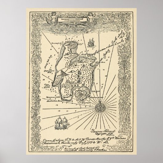 Vintage Schatzinsel Pirate Map (1915) Poster (Vorne)