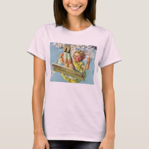 Vintage Schaukel, Mädchen schwingt auf einem Baum T-Shirt