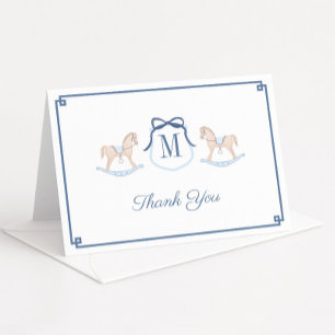 Vintage Schaukelpferd mit Monogramm - Babyparty Dankeskarte