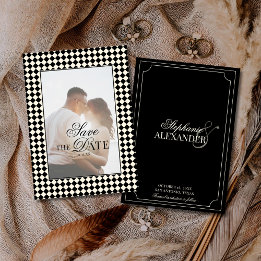 Vintage Schecks Schwarz Elfenbein Altes Geld Foto  Save The Date