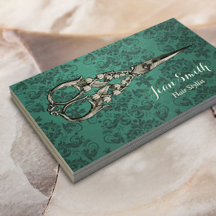 Vintage Schere Aquamarine Green Damask Haare Styli Visitenkarte