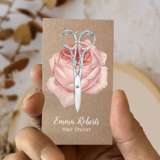 Vintage Schere & Blume Salon Kraft Visitenkarte
