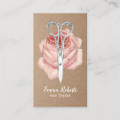 Vintage Schere & Blume Salon Kraft Visitenkarte (Vorderseite)