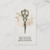 Vintage Schere, Blumenstrauß, Leinen Visitenkarte (Rückseite)