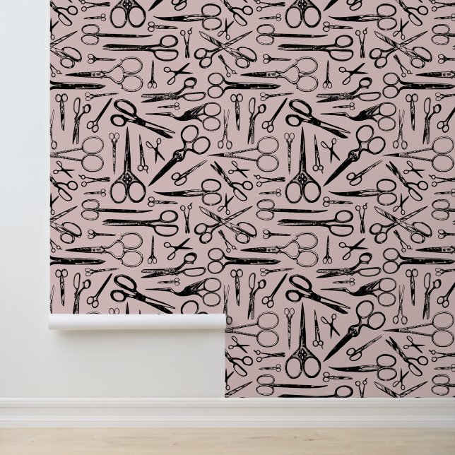 Vintage Schere Muster Rosa Tapete (Anwendung)