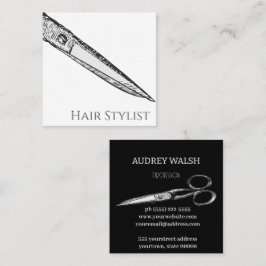 Vintage Schere, schlichte, moderne Schwarz-Weiß-Fl Quadratische Visitenkarte