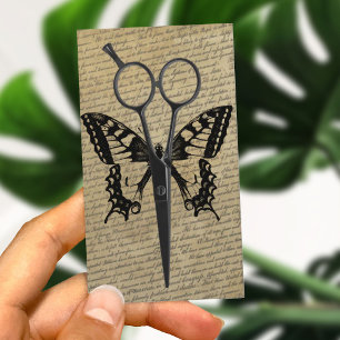 Vintage Schere & Schmetterling Eleganter Haarstyli Visitenkarte