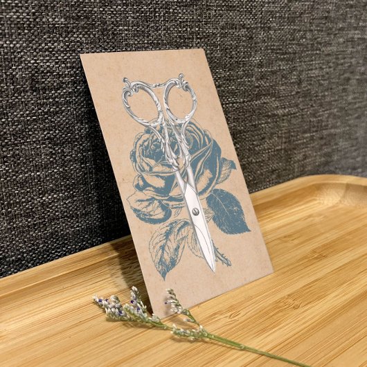 Vintage Schere und blaue Rose Blumenstrauß Visitenkarte