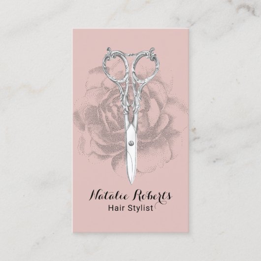 Vintage Schere und Blume Haare Sterne Rosa Visitenkarte (Vorderseite)