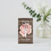 Vintage Schere und Blume Salon Holz Visitenkarte (Stehend Vorderseite)