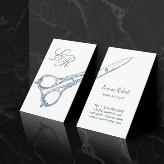 Vintage Schere und Initialen der Haarstühle Elegan Visitenkarte