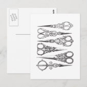 Vintage Scheren Elegantes Schwarz-weißes Dekoriere Postkarte (Vorne/Hinten)