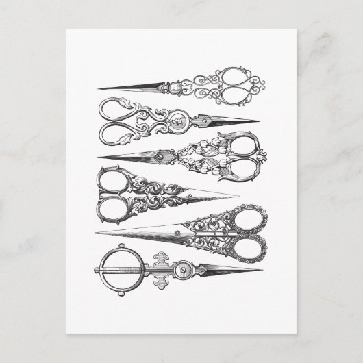 Vintage Scheren Elegantes Schwarz-weißes Dekoriere Postkarte (Vorderseite)