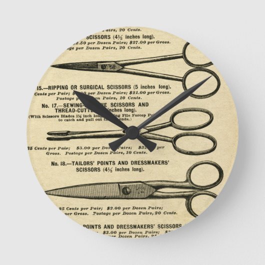 Vintage Scheren-Werbung Runde Wanduhr (Vorderseite)