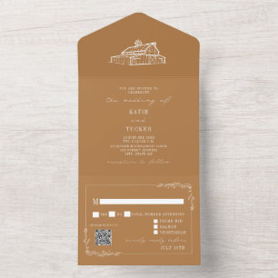 Vintage-Scheune Goldenrod QR RSVP Landhochzeit All In One Einladung