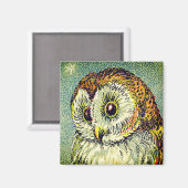 Vintage Scheuneneule niedliche Illustration Sterne Magnet (Vorderseite/Rückseite)