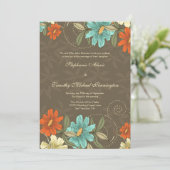 Vintage schick aqua orange Creme Einladung (Stehend Vorderseite)