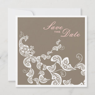 Vintage Schick Elegante Blumige Pfau Hochzeitsankü Save The Date
