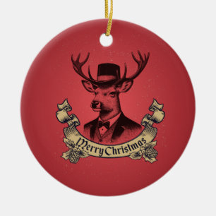 Vintage schicker Rentier Frohe Weihnachten Keramik Ornament