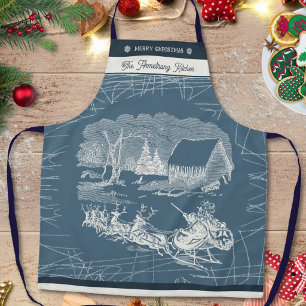 Vintage Schieferblauer Weihnachtsmann-Schlitten-Re Schürze