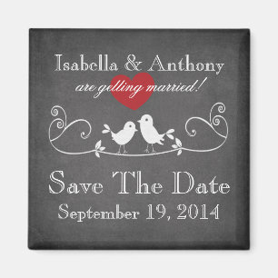 Vintage-Schiefertafel-Liebesvögel-Save-The-Date-Ma Magnet