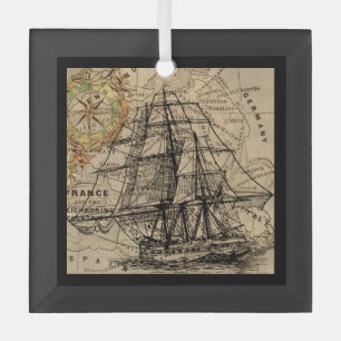 Vintage Schiff und Karte Ornament Aus Glas