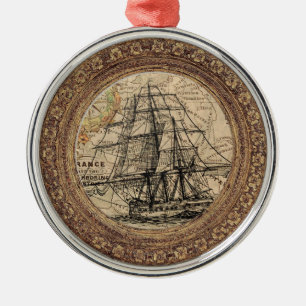 Vintage Schiff und Karte Ornament Aus Metall