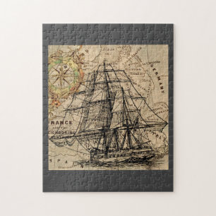 Vintage Schiff und Karte Puzzle