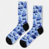 VINTAGE-SCHIFFE,SEGELSCHIFFE,Marineblau-Muster Socken (Linkes Detail)