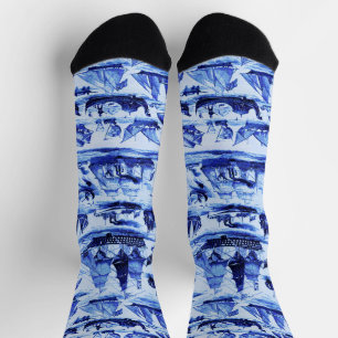 VINTAGE-SCHIFFE,SEGELSCHIFFE,Marineblau-Muster Socken