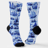 VINTAGE-SCHIFFE,SEGELSCHIFFE,Marineblau-Muster Socken (Gewinkelt)