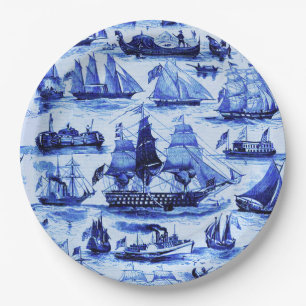 VINTAGE-SCHIFFE, SEGELSCHIFFE, Marineblau Nautical Pappteller
