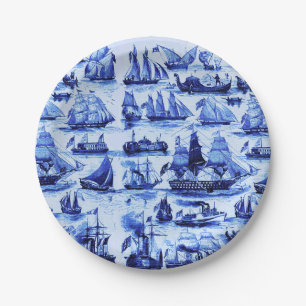 VINTAGE-SCHIFFE, SEGELSCHIFFE, Marineblau Nautical Pappteller