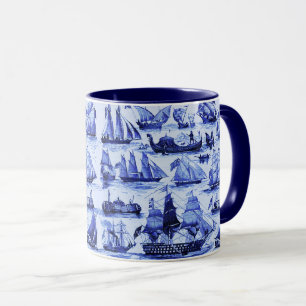 VINTAGE SCHIFFE, SEGELSCHIFFE, Navy Blue Nautical Tasse