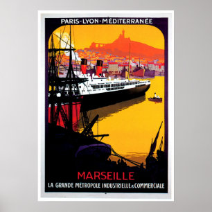 Vintage Schiffs-Anzeige Marseilles Poster
