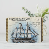 Vintage Schiffs-Hochzeits-Einladung Einladung (Stehend Vorderseite)