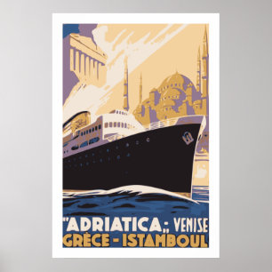 Vintage Schiffslinie Anzeige Venedig, Poster