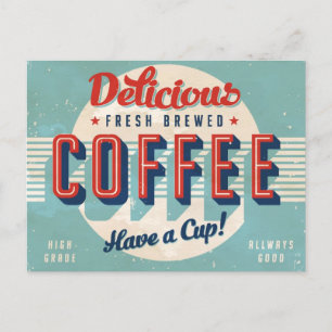 Vintage Schild - Frisch gebrühter Kaffee Postkarte