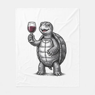 Vintage-Schildkröte-mit-Weinglas-Shirt-Design_1 Fleecedecke