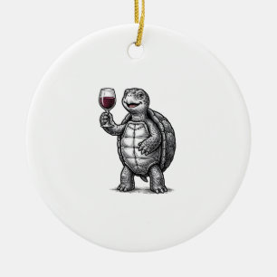 Vintage-Schildkröte-mit-Weinglas-Shirt-Design_1 Keramik Ornament