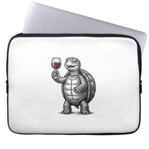 Vintage-Schildkröte-mit-Weinglas-Shirt-Design_1 Laptopschutzhülle